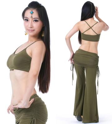 China Tribal viscose belly dance practice costume / belly dance workout clothes Olive green color for sale