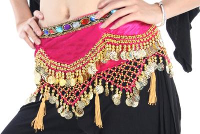 China Sexy velvet coin belly dancing hip scarves with tassels for belly dance performance for sale