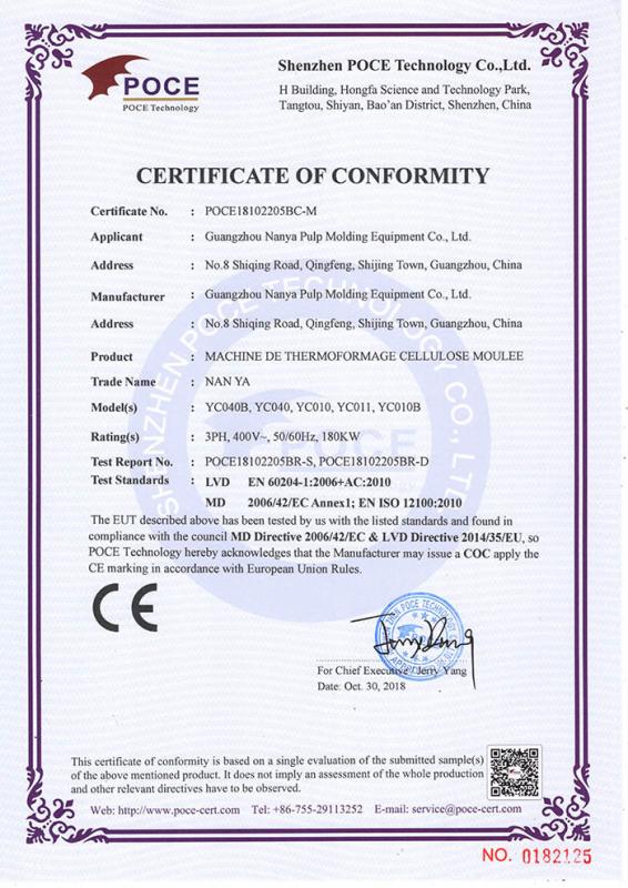 CE - Guangzhou Nanya Pulp Molding Equipment Co., Ltd.
