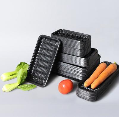 China Disposable Plastic PET Food Packaging Tray Custom Black Transparent For Meat Vegetable en venta