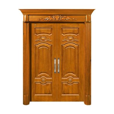 China Swing Double Solid Wood Entrance Doors 2.1m Height 6 Layer Painting for sale