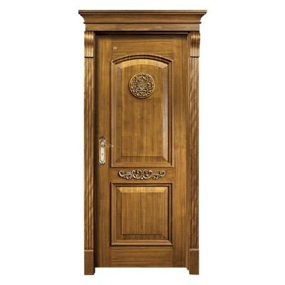 China Single Flush Flower Carving Solid Wood Entrance Doors 45mm Thickness for sale