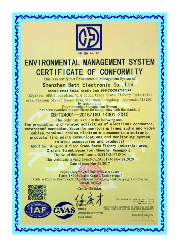 ISO14001 - Shenzhen Bett Electronic Co., Ltd.