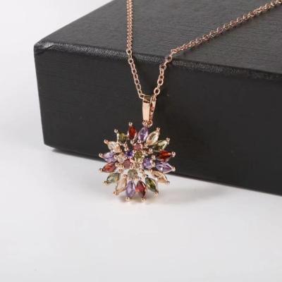 China Marquise Shape Rhodium Plated Sterling Silver Pendant Colorful CZ Mirror Polished for sale