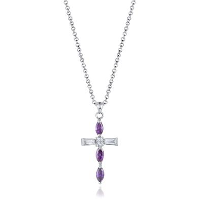 中国 4*7mmの伯爵夫人紫色の銀製CZの十字の吊り下げ式のチョークバルブのネックレスの宝石店 販売のため