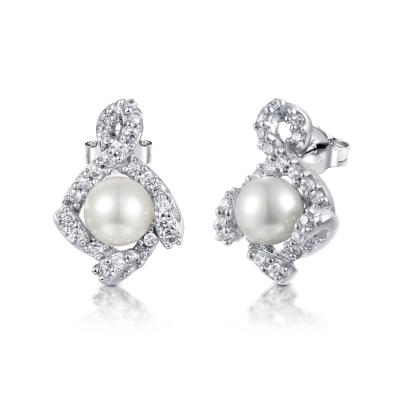 China Las series de la perla 925 pendientes de la perla de la CZ de la plata tachonan los pendientes hipoalérgicos de los pendientes en venta
