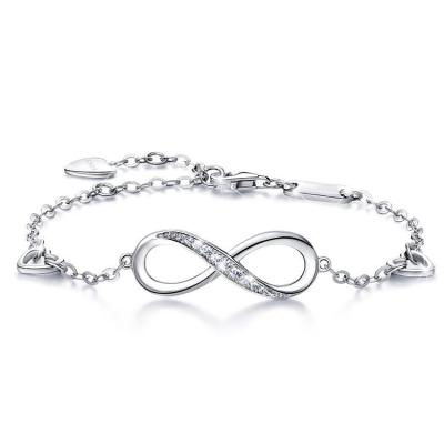 China 925 Sterling Silver Infinity Symbol Bracelet Women Adjustable Rhodium Plated for sale