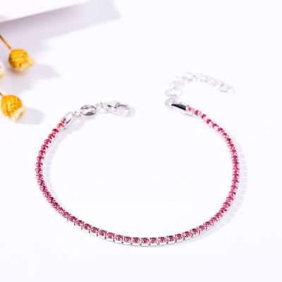 China New Trendy Diamond Bracelet 925 Silver Pink Zircons Adjustable For Women for sale