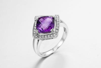 China AAA 925 Silver Gemstone Rings With Amethyst Stone 4.1g for sale