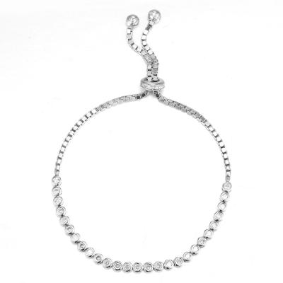 China Solitario de piedra redondo Diamond Bracelet de Sterling Silver CZ Bolo Bracelet 2.4m m en venta