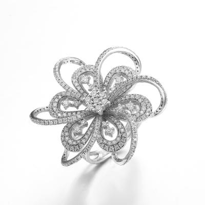 Chine Double-fleur d'anneaux de Sterling Silver CZ de la bague de fiançailles 925 de fleur à vendre