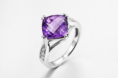China ODM AAA Cubic Zirconia Sterling Silver Band Rings 4.0g Square Cut Amethyst for sale