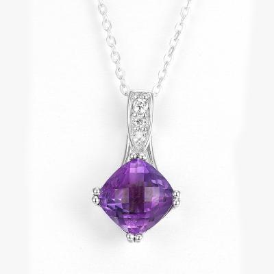 China Rhodium Sterling Silver Gemstone Pendants 10mm Square Stone Necklace for sale