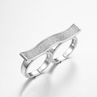 China The Middle Finger and Ring Finger 925 Sterling Silver CZ Double Fingers Rings for sale