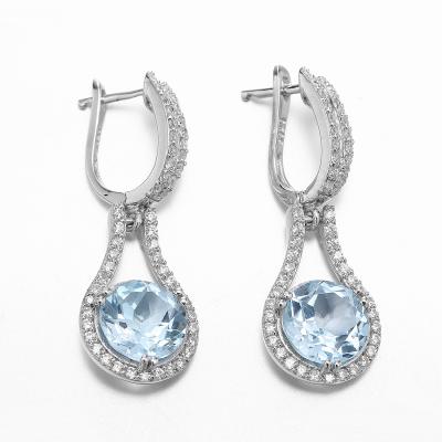 Chine Serrure anglaise Topaz Dangle Earrings White Gold bleu 4.0g à vendre
