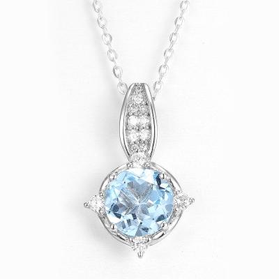 China 2.75g 925 Silver Gemstone Pendant 10mm Swiss Blue Topaz Birthstone Necklace for sale