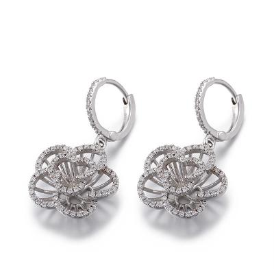 China 4.6g Lotus Flower Stud Earrings Cubic Zirconia Cuban Link Chain Earrings for sale