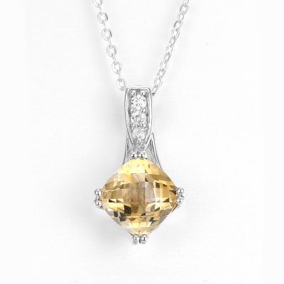 China Cushion Yellow Gold Citrine Pendant 3.0g Birthstone Charm Necklace For Grandma for sale