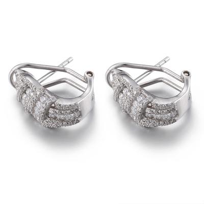 China 3.88g 925 Sterling Silver Hoop Earrings AAA 2mm Cubic Zirconia Stud Earrings for sale