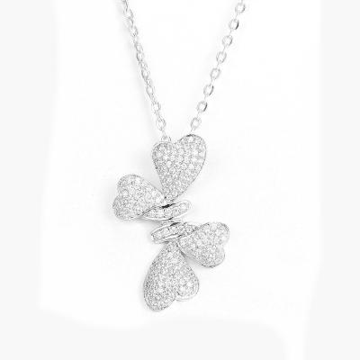 China 1.73g Sterling Silver Cubic Zirconia Pendant Heart Bow Shape for sale