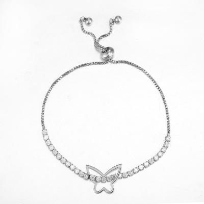 China Pulsera de plata 9.79g Sterling Silver Moonstone Bracelet de la CZ de la mariposa 925 en venta