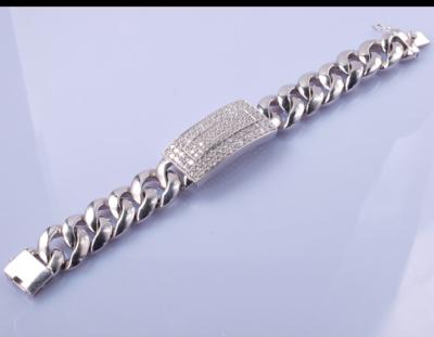 China 96.25 Grams 925 Silver CZ Bracelet 19cm Matching Magnetic Bracelets For Couples for sale