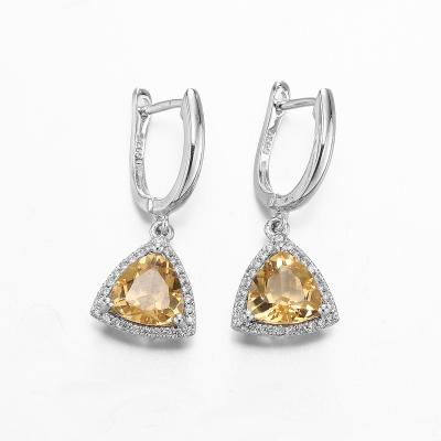 China 3.8g 925 Sterling Silver Gemstone Earrings Lemon Yellow Citrine Topaz for sale