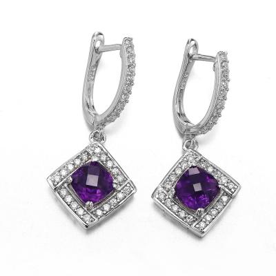 Chine Boucles d'oreille de baisse d'améthyste de Sterling Silver Gemstone Earrings 2.6g du pourpre 925 à vendre