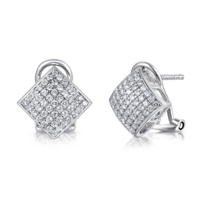 China Mirror Polished Square Screw Back Earrings 1.1mm AAA+ 925 Silver CZ for sale