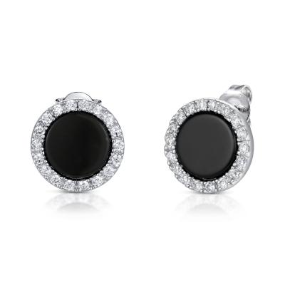 China Round Black Agate Earrings Noble 925 Silver Gemstone Earrings for sale