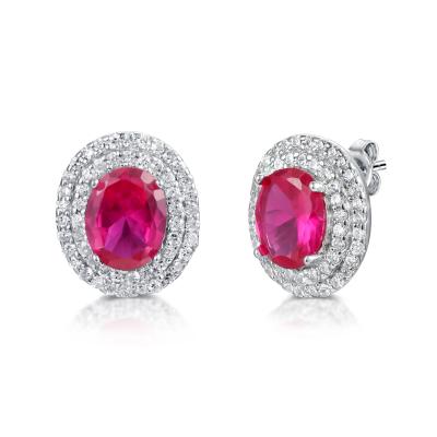 China 925 Oval Diamond Stud Earrings Colorful Sterling Silver Gemstone Earrings for sale