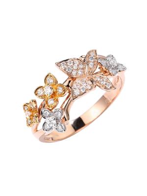 China Rose Gold 18 Carat Wedding Ring Butterfly Diamond 0.24ct VS Clarity for sale