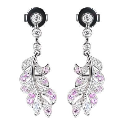 China Customized 18k White Gold Diamond Earrings 0.38ct Silver Feather Stud Earrings for sale