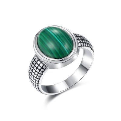 China 925 Sterling Silver Malachite Ring Round Shaped Malachite Wedding Rings For Womens for sale