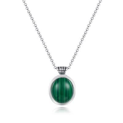 China 925 Sterling Silver Malachite Pendant 13x15mm Oval Shaped For Women for sale
