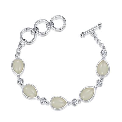 China Healing Stones 925 Sterling Silver Bracelet 8x12mm Pear White Jade Bracelet for sale