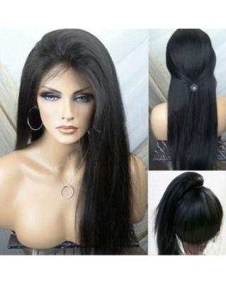 China Straight Natural Black 100% Premium Virgin Human Hair Lace Front Wig 180%  Density With Bundles for sale