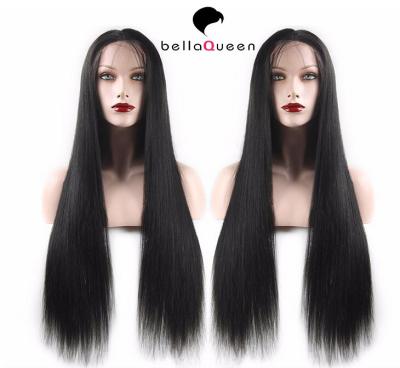 China Stock Soft Malaysian Micro Braided Long Straight Full Lace Wigs Human Hair for sale
