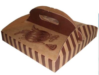 China Stripe Folding Brown Paper Box Packaging With Handle For Pizza for sale