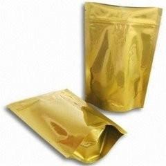China Gold Stand Up Glossy Full Printing Foil Pouch Packaging With Zipper for sale