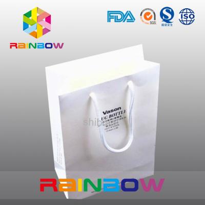 China Eco Friendly Simply Printed White Paper Bags Wirh Paper String For Clothes for sale
