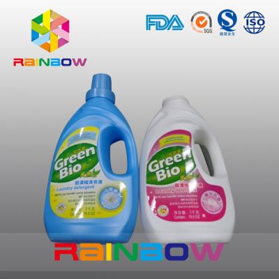 China Etiqueta engomada impermeable para la botella plástica, etiquetas autas-adhesivo de la funda para las botellas del detergente líquido en venta