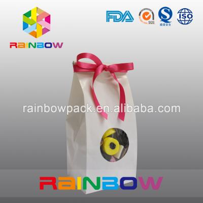 China White Kraft Paper Bag For Candy Packaging With Front Round Window for sale