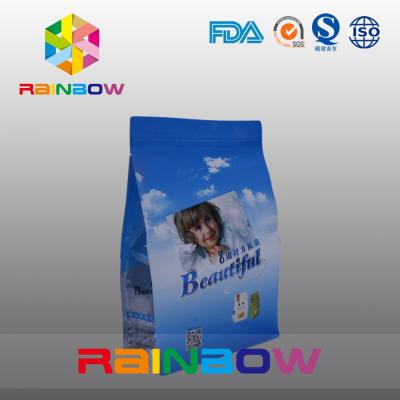 China Custom Printed Flat Bottom Plastic Bags , Quad Seal Block Bottom Bag With Clear Window for sale
