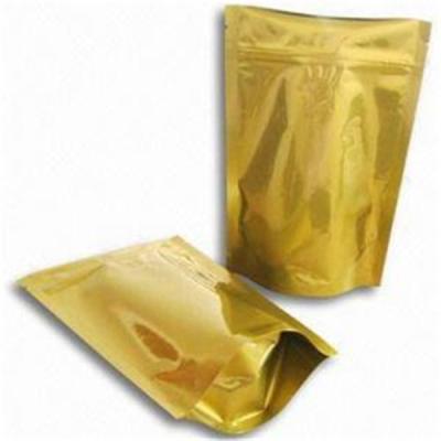 China Gold Glossy Plastic Pouches Packaging With Zipper / Gold Printing Packaging Bag for sale