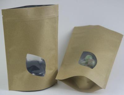 China Kraft Brown Paper Tea Bag Foil Lined With Window / Stand Up Green Tea Pouch Zip for sale