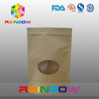 China Customized Size Plain Brown Zipper Top Kraft Paper Bags For Pepper Snack With ROUND Window for sale