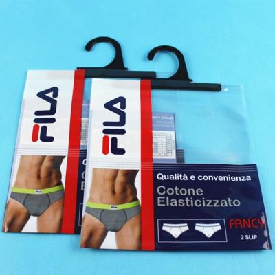 China Hanging Plastic Pouches Packaging , Men's Box / Cloth Packaging Bag With Hanger for sale