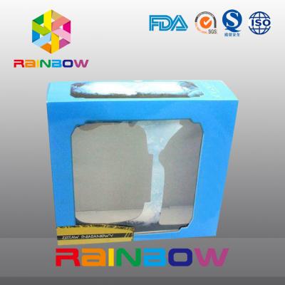 China Impresión modificada para requisitos particulares azul y caja de papel encerada tamaño de la cartulina con la ventana clara del PVC en venta