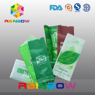 China Side Gusset Tea Bags Packaging Back Center Sealing Green Aluminum Foil Heat Sealable for sale